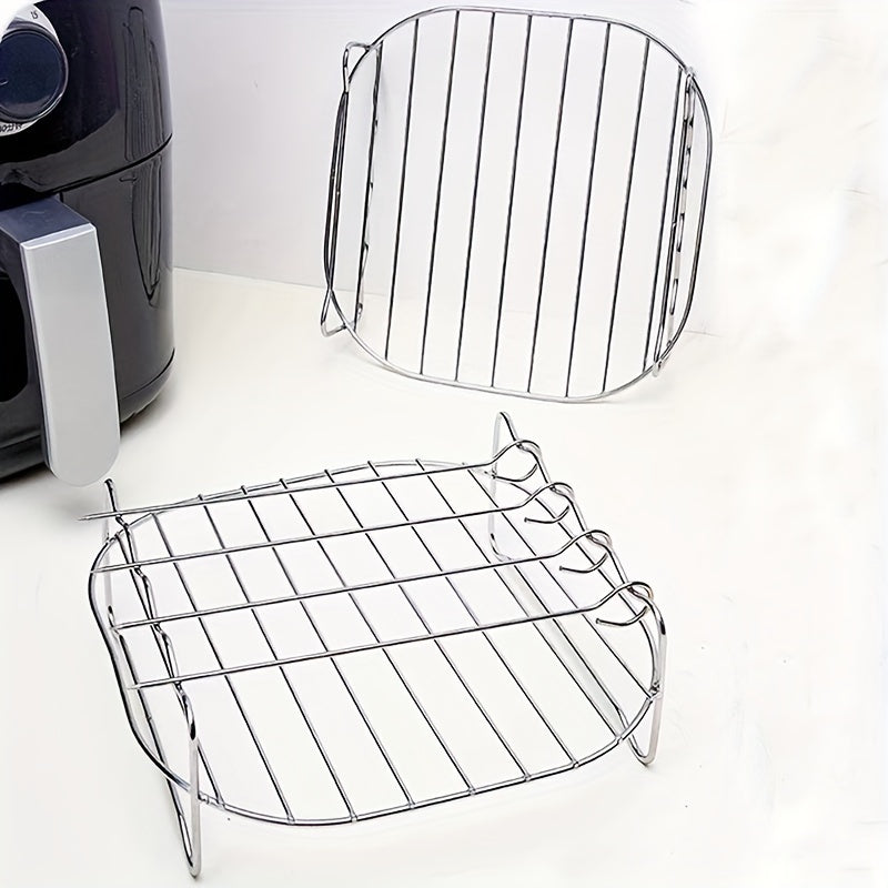 1pc, Air Fryer Rack With 4 Skewers, 19.0cm X 19.0cm X 6.99cm, Nonstick Stainless Steel Dehydrator Rack, Square Air Fryer Baking Rack, Baking Tools, Kitchen Gadgets, Kitchen Accessories