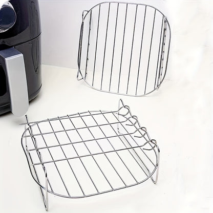 1pc, Air Fryer Rack With 4 Skewers, 19.0cm X 19.0cm X 6.99cm, Nonstick Stainless Steel Dehydrator Rack, Square Air Fryer Baking Rack, Baking Tools, Kitchen Gadgets, Kitchen Accessories
