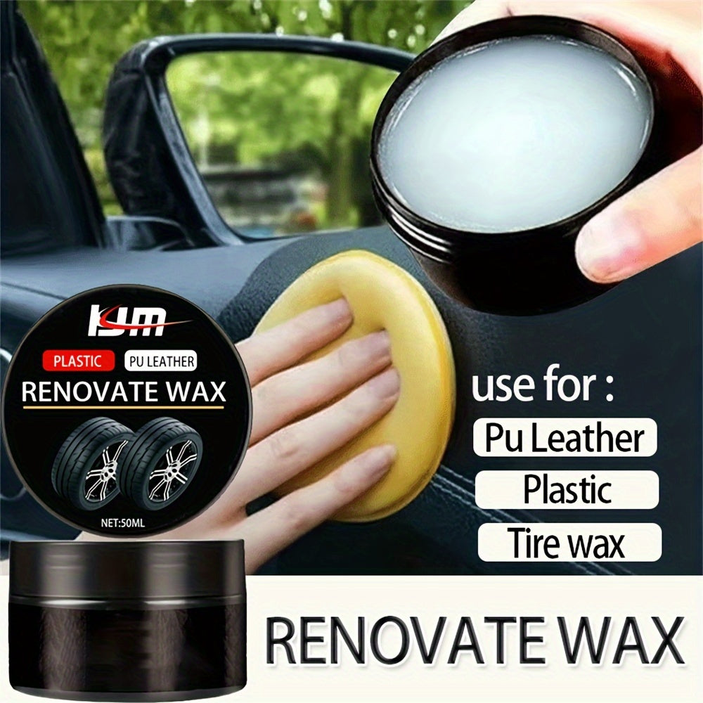 Car Plastic Renovator Wax, 50ml - PU Leather Rejuvenation, Scratch Repair for Car Bumpers and Interiors, Enhances Plastic and Leather Restoration, Prevents Aging and Whitening