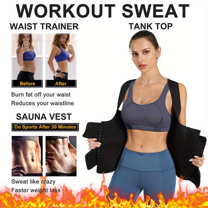 2-in-1 Sweat Sauna Sports Tank Tops, Waist Training Weight Loss Workout Exercise Sports Tops, Women's Activewear