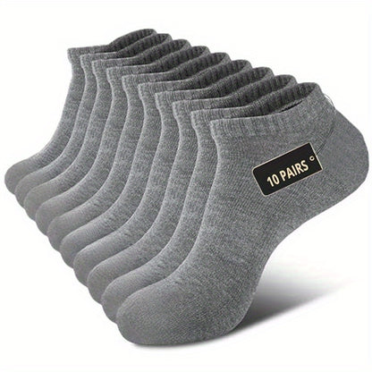 10 Pairs THCBME Men's Heavy-Duty Low-Cut Socks - Multi-Color Pack (White, Black, Grey, Beige) - Cushioned Comfort, Reinforced Toe & Heel, Elastic Arch - Bulk Discount for, Gym, Casual Attire - Durable Casual Socks
