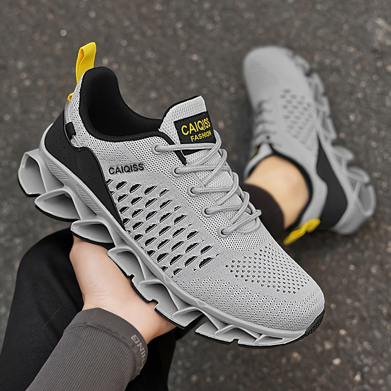 Ténis casual, leve e respirável para homem - amarelo néon e preto, topo em tecido com forro em malha, sola em TPU antitorção, design de cano baixo para todas as estações, ideal para caminhadas, treinos e uso diário.