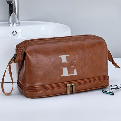Customized Men's Fashion Travel Toiletry Bag PU Large Letter Toiletry Bag