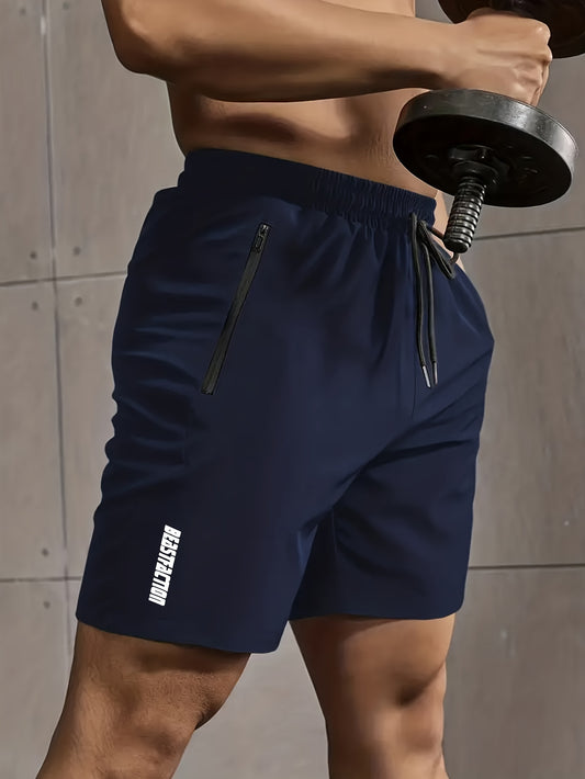 A Pair of Men'S Casual And Minimalist Style Comfortable Shorts, Featuring Letter Print Pockets And Drawstrings, Suitable for Summer Outdoor Fitness Wear, Quick-Drying Comfortable Shorts with Slightly Stretchy Elastic Waistban