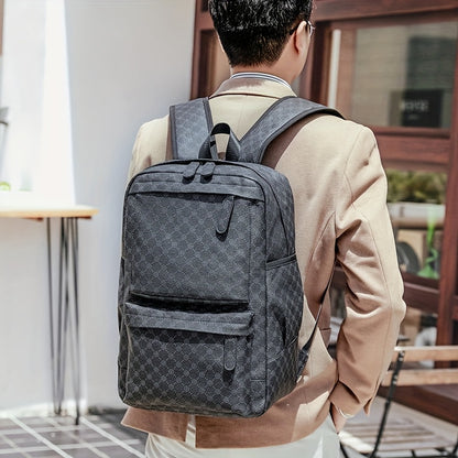 LUMG Men's Large Capacity 15.6-Inch Laptop Backpack with Multiple Compartments, Gray Geometric Design, Business & Travel Backpack for Work, School, or Father's Day Gift, Computer Backpack, Textured Finish