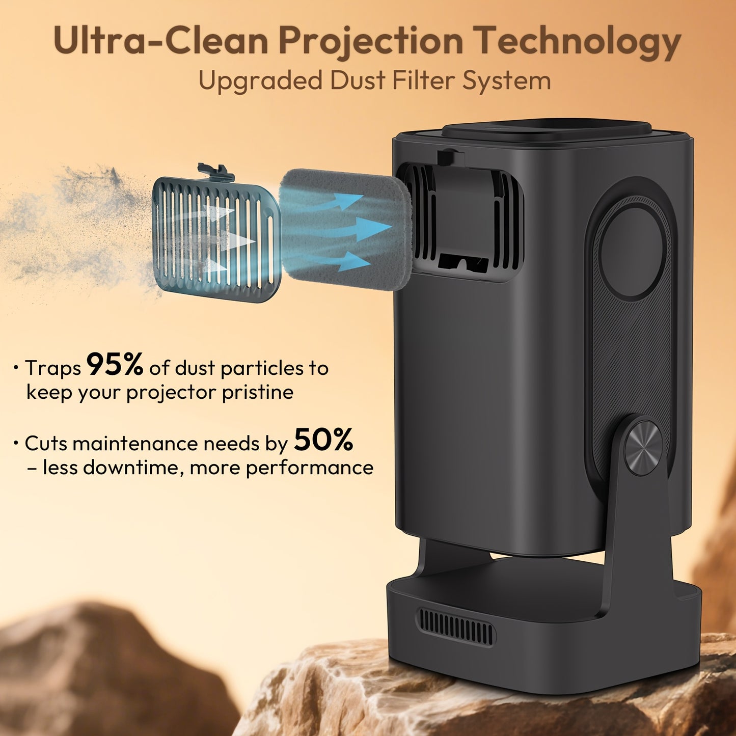XGODY Gimbal 5 Pro Smart Beamer Black Projector, 350ANSI Brightness Native 1920*1080 Full HD 1080P Support 4K with Remote Control 100-50% Size Zoom And 180° Free Rotation Built-in Android 11.0 System WiFi 6 & Wireless BT 5.4