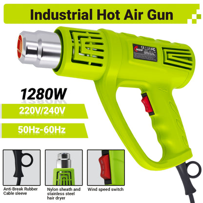 DKEOF 1280W Heavy Duty Heat Gun Kit with Dual-Temperature Settings (302°F/1202°F), Overheat Protection, Fast Heating, Ergonomic Handle & Durable Construction - for Shrinking PVC, Welding