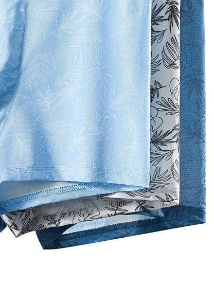 6pcs Men'S Boxer Briefs - Breathable Ice Sliky Fiber Fabric, Soft & Cool Comfort, Floral Pattern in Blue, Black, White, Light Blue, and Teal - Perfect for Casual Attire, Comfortable Underwear, Stylish Boxers, Highelasticity F