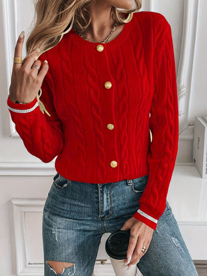 Women's Elegant Solid Color Long Sleeve Cardigan - Open Front Button Placket, Machine Washable Non-Stretch Sweater for Spring Summer Fall, Casual to Semi-Formal Wear, Ladies Sweaters, Seasonal Layering Piece, Buttoned Knitwea