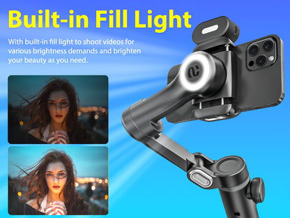 AOCHUAN Smart X Pro 3-Axis Stabilized Phone Gimbal Kit with AI Smart Control, 7-Color RGB Fill Light, OLED Display, Extendable Pole, 360° Rotation, Foldable Design, Long Battery Life, Professional Vlogging & Outdoor Shooting