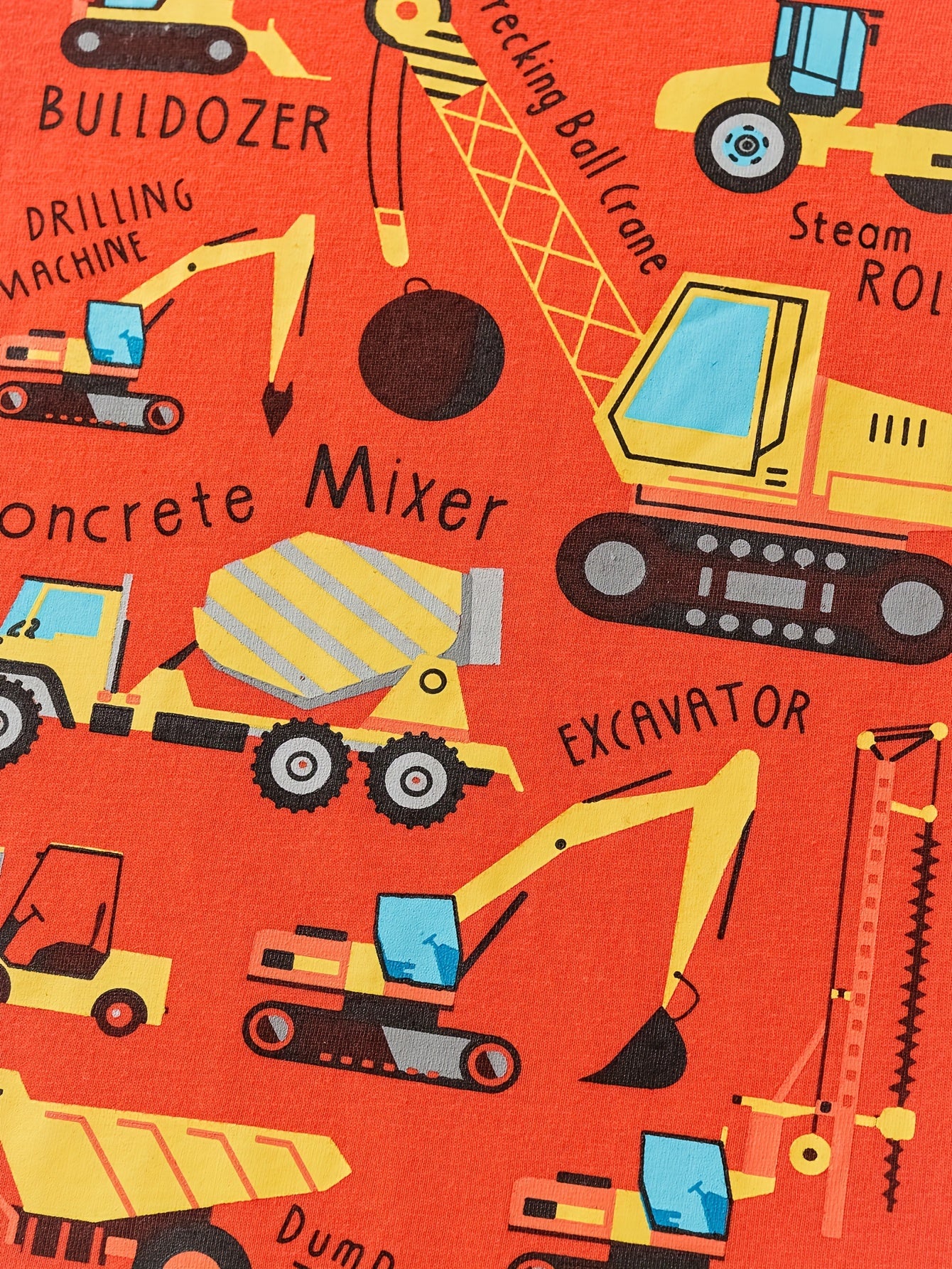 T-shirt de manga curta para criança em algodão com estampa de escavadora de desenho animado, respirável e moderna para o verão.