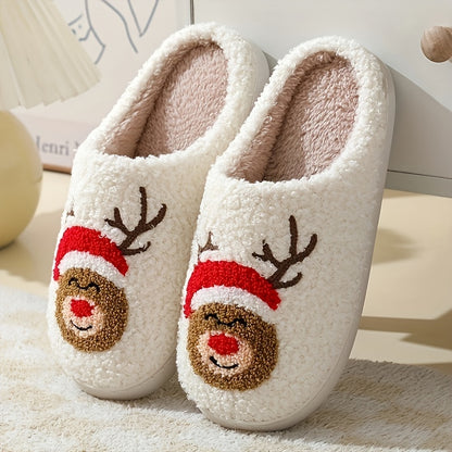 Christmas Tree Pattern Fuzzy Slippers, Winter Warm Closed Toe Flat Floor Shoes, Cozy Soft Sole Plush Home Slippers
