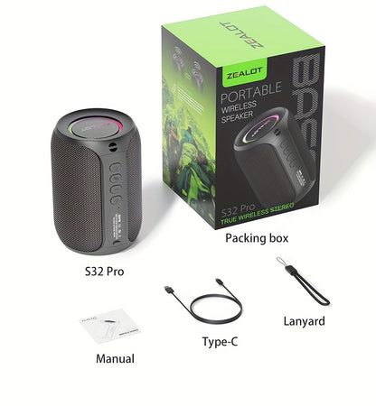 2024 New Style Zealot S32 Pro Wireless Speakers, Featuring Dual Pairing, a 3600Mah Battery, And 12 Hours of Loud Stereo Playtime with Booming Bass, Includes a Type-C Charging Cable for Connection with Mobile Phones, Tablets,