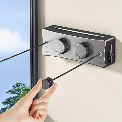 1pc Adjustable Double Line Retractable Clothesline, 304 Stainless Steel, Indoor Invisible Reel Drying Rope, Space Saving For Apartment Balcony, Towel Quilt Clamp, Rust-proof ABS Shell