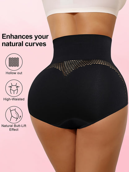 3pcs High-Waist Tummy Control Panties for Women - Breathable Mesh, Butt Lifting, Body Shaper Briefs with Solid Color Design and Breathable Mesh Details