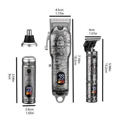 Hair Clippers For Men, Professional Cordless Barber Trimmer Set, T-Blade/Nose Hair/Beard Trimmer Set, USB Rechargeable Hair Cutting Grooming Kit, LCD Display, Holiday Gifts For Men/Dad