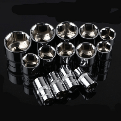 12pcs Carbon Steel Socket Wrench Set, Multi-Functional Bicycle Repair Tool Kit, with Extension Bars and Ratchet Handle for Motorcycle, Car, Boat Maintenance