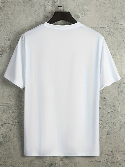 Smile Face Print, Men's Graphic Design Crew Neck T-shirt, Casual Comfy Tees Tshirts For Summer, Men's Clothing Tops For Daily Vacation Resorts