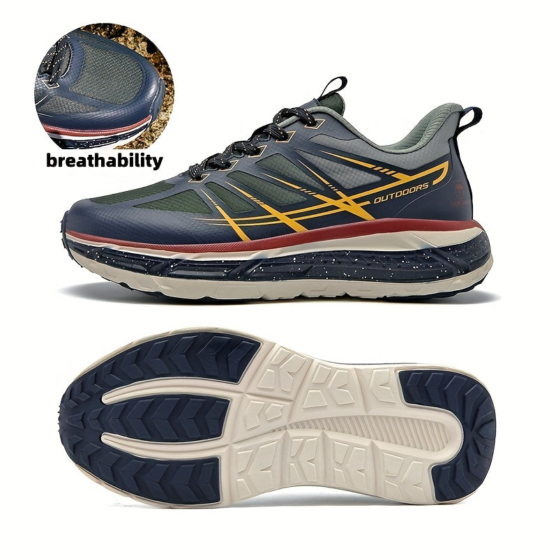 Men's All-Season Breathable Sneakers - Non-Slip Cushioned MD Sole, White/Gray/, Lace-Up Mid-Top Sneakers for Running, Gym, Hiking, Everyday - Extended Sizes Available, Outdoor Activities, Geometric Pattern, Secure Fit, Versat