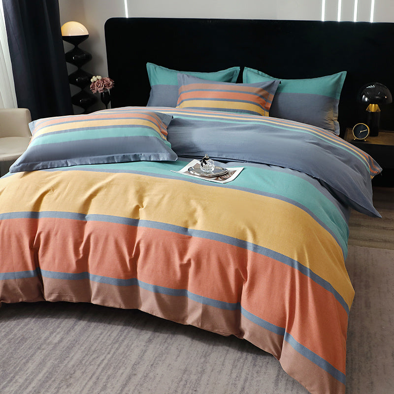 3pcs, New Minimalist Pure Cotton Three-Piece Set, 1*Duvet Cover + 2*Pillowcases, Soft and Comfortable, Machine Washable, Suitable for Bedroom, Guest Room, Dormitory, All-Season Use, Guest Room Essentials, Pillowcase And Duvet