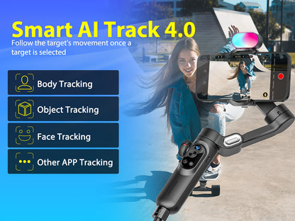 AOCHUAN Smart X Pro 3-Axis Stabilized Phone Gimbal Kit with AI Smart Control, 7-Color RGB Fill Light, OLED Display, Extendable Pole, 360° Rotation, Foldable Design, Long Battery Life, Professional Vlogging & Outdoor Shooting