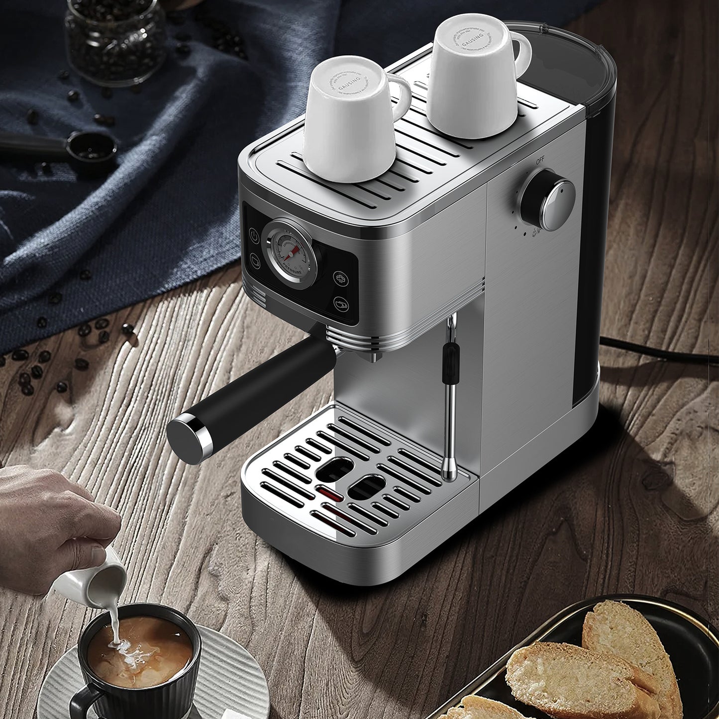 Espresso Machine CM1660B with 20 Bar Ulka Pump - Sieve Carrier Machine with Milk Frother, 1350W, 1.3L Water Tank - Compact Coffee Machine for Home