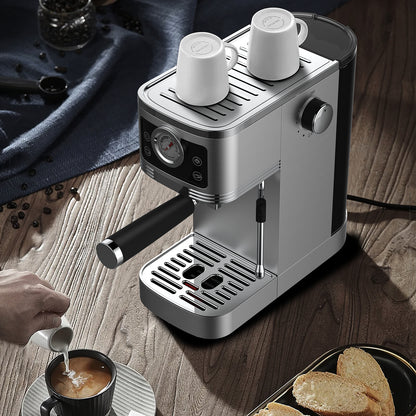 Espresso Machine CM1660B with 20 Bar Ulka Pump - Sieve Carrier Machine with Milk Frother, 1350W, 1.3L Water Tank - Compact Coffee Machine for Home