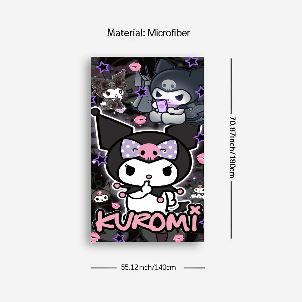 1pc Kuromi Microfiber Beach Towel - Quick-Dry, Absorbent, Oversized Bath Towel with Fun Cartoon Design, Black Background with Pink Accents, Perfect for Beach, Pool, or Spa Days