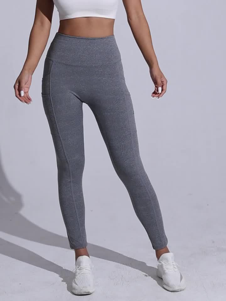 Women'S High-Waisted Shaping Leggings with Double Pockets - Butt-Lifting Design, Maroon Solid Color, Comfortable Stretch Fabric for, & Casual Wear, Leggings, Apparel, Sleek Look, Durable