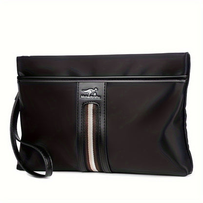 MARHSEIKE Men's Large Capacity Clutch Bag - Stylish Black Nylon Handbag with Zippered Compartment & Adjustable Strap, Trendy Business Phone Holder for Everyday Use, Secure Travel Pouch|Modern Masculine Clutch|Durable Zipper C