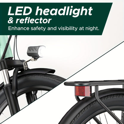 MileCity1 Step-Thru Electric Bike - Heavy-Duty Adult e-Bike with 250W Motor, 120KM Long Range, Front Suspension, 7-Speed Gears, LED Display, 66.04cm x 4.95cm All-Terrain Tires, Dual Brake System - Fast-Charging, for City Comm