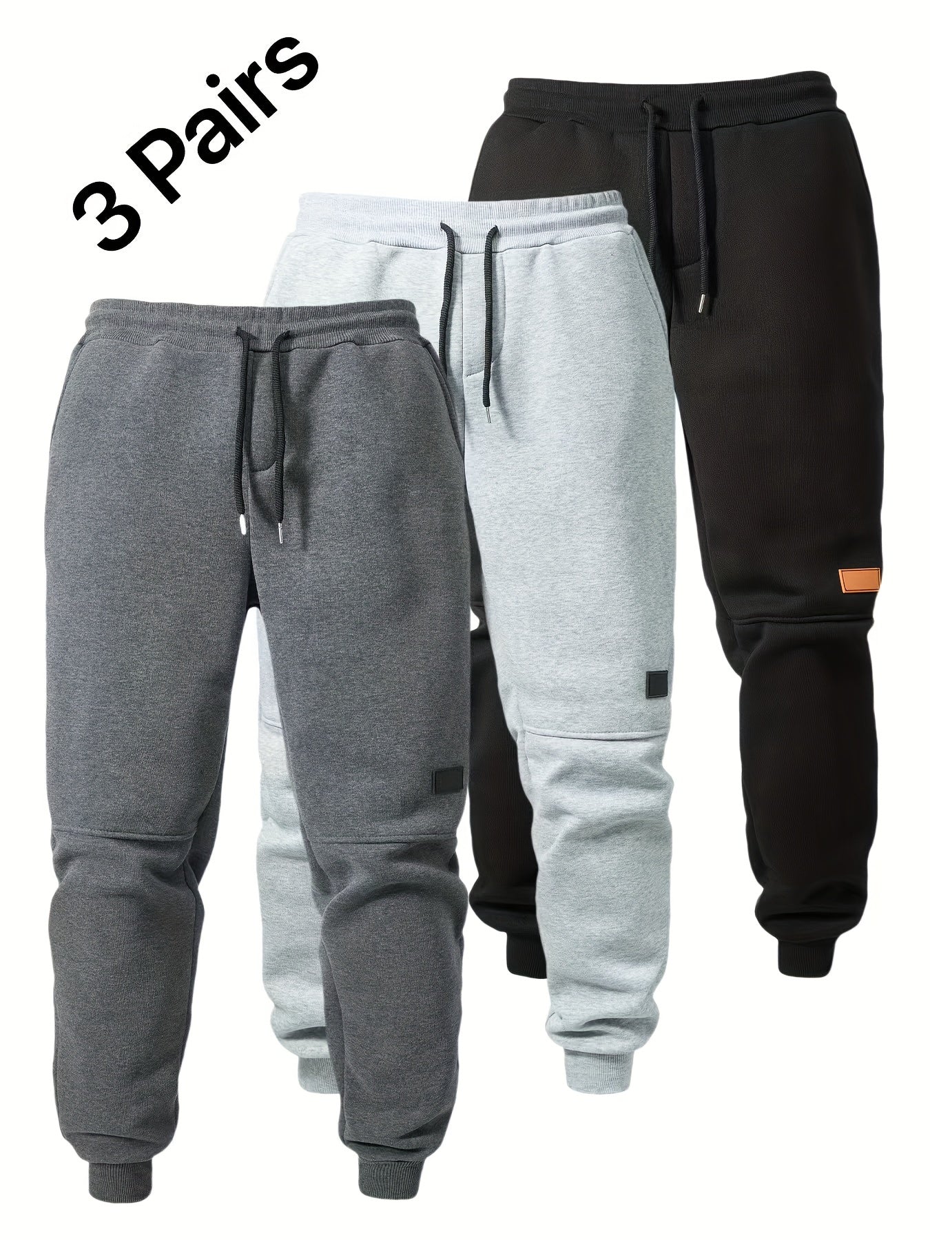 3pcs Men's Casual Athletic Joggers - Durable, Versatile & Warm Polyester Sweatpants with Drawstring Waist, Machine Washable - Black, Dark Gray, Navy Blue
