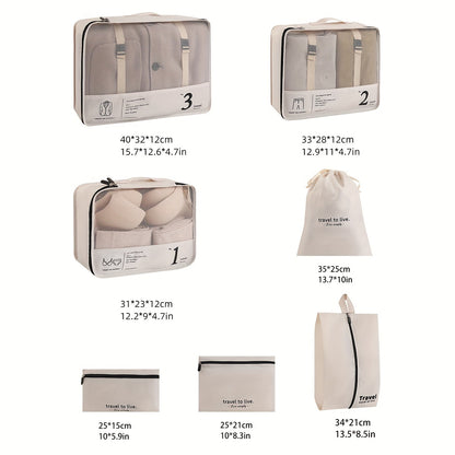 Portable Travel Storage Bag Set of 7pcs Suitcase Clothes Organizer Pouches with Clothing Bags, Underwear Pouches, and Shoe Pouches Suitable for Business Trips by Both Men and Women