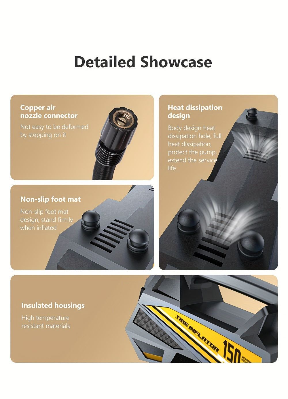 CaRSun Digital Tire Inflator, Portable Air Compressor Pump with LED Light for Cars, Motorcycles, Bicycles - DC 12V, 150 PSI, Black & Yellow Design, Plug-In Power Supply, No Battery Required, Bicycle Tire Inflator | Sleek Port