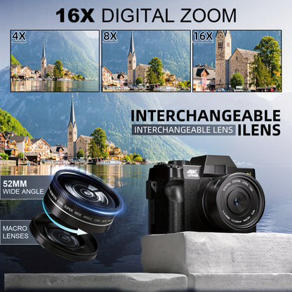 NBD Digital Camera, 48MP Cameras for Photography with WiFi & App Control, 4K Vlogging Camera, Compact Camera, Perfect for Entry-Level Users and Beginners with Macro&Wide Lens-32GB Card