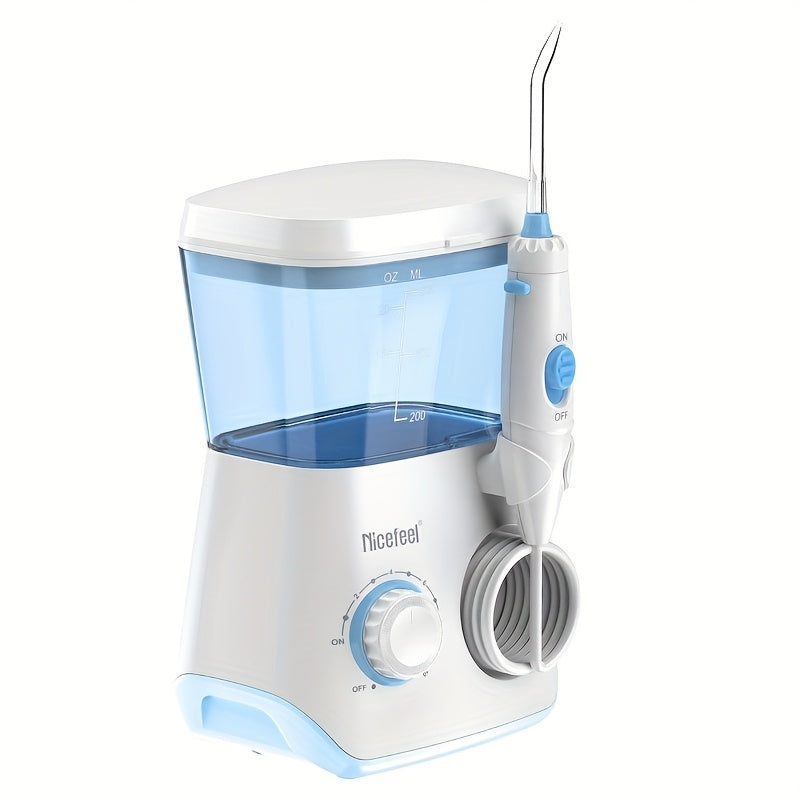 1pc Professional Electric Oral Irrigator with 10 Pressure Settings & 7 Interchangeable Tips - 600ml Water Flosser for Deep Cleaning Braces, Teeth, and Hard-to-Reach Areas - White & Blue Design for Home Use, Dental Irrigator