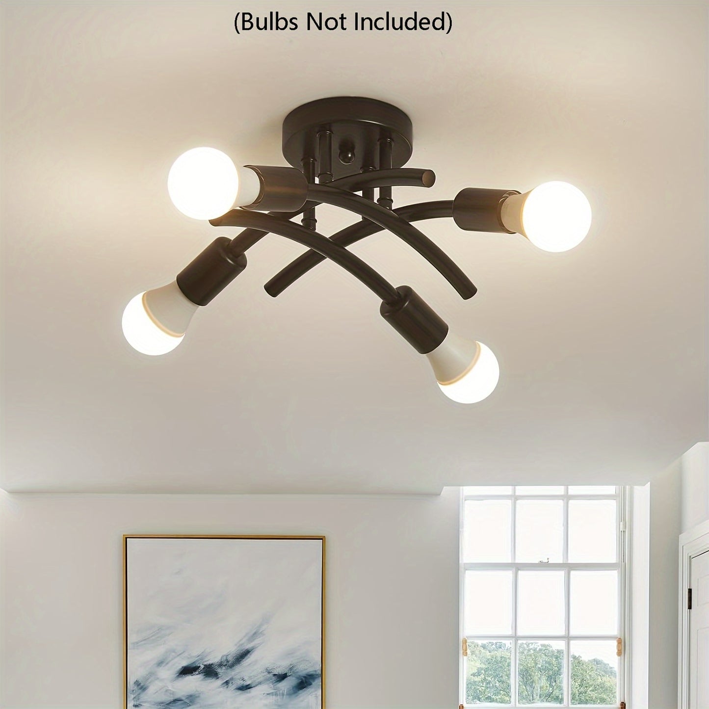 4-Light Industrial Semi Flush Mount Ceiling Light Fixture, Modern Sputnik Chandelier Light Fixtures, Industrial Kitchen Light Fixtures Ceiling Mount, Dining Room Light Fixture for Bedroom Hallway, E26 E27 Base(Bulbs Not Inclu