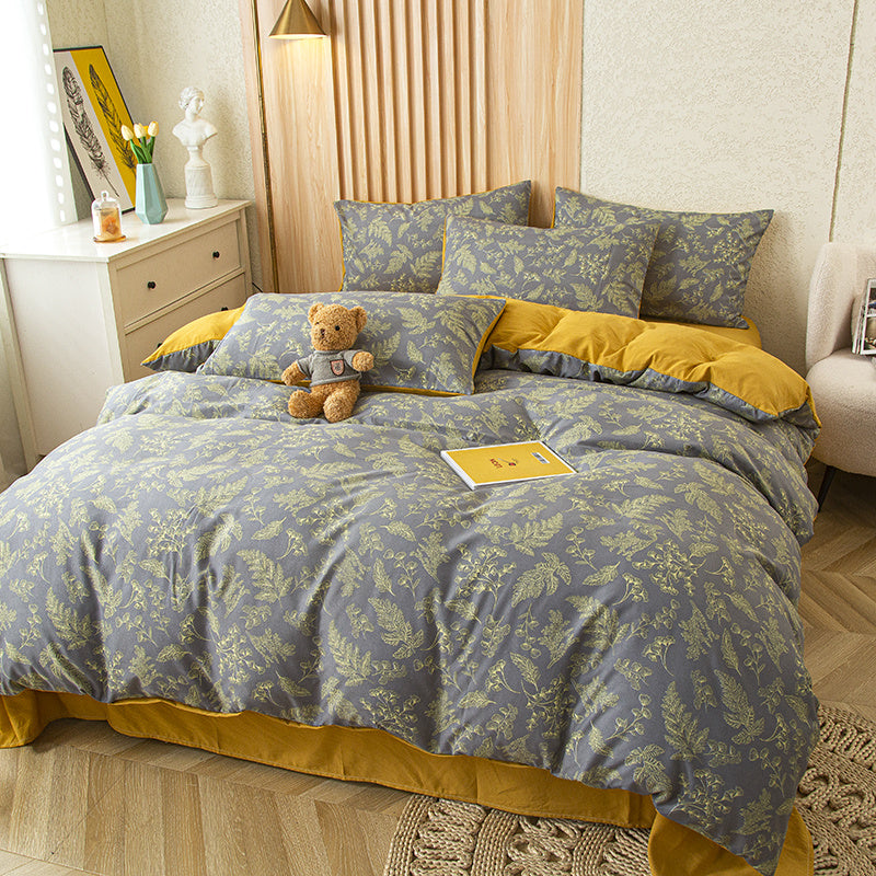 Dark Vine Pattern 4pcss Bedding Set Vintage Small Floral 4pcss Sheet Set Includes 1 Flat Sheet, 1 Duvet Cover, 2 Pillowcases - Washable Polyester Machine Washable - Breathable And Easy to Clean, Does Not Contain Down Duvet Or