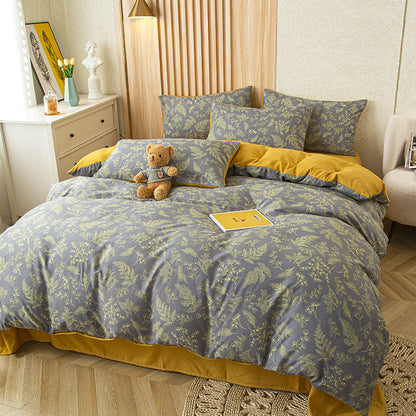 Dark Vine Pattern 4pcss Bedding Set Vintage Small Floral 4pcss Sheet Set Includes 1 Flat Sheet, 1 Duvet Cover, 2 Pillowcases - Washable Polyester Machine Washable - Breathable And Easy to Clean, Does Not Contain Down Duvet Or