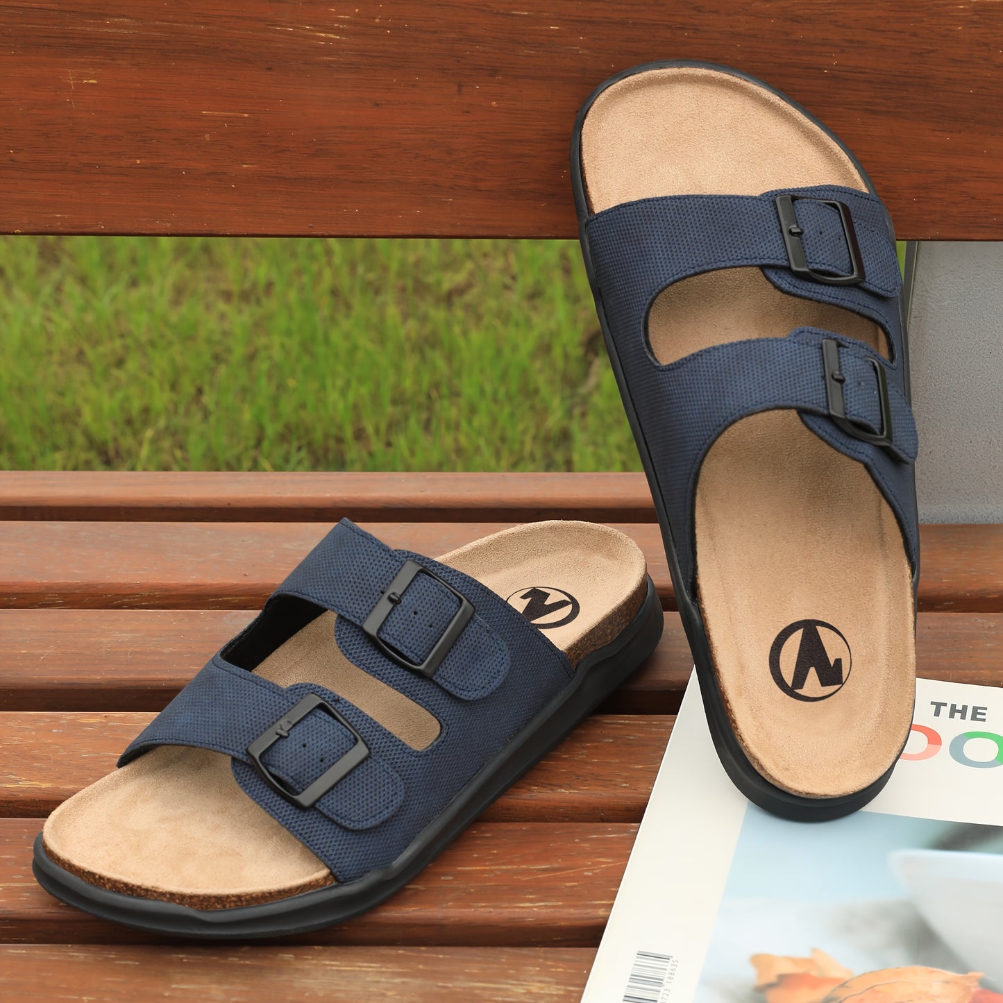 Chinelo de homem moderno de bico aberto, respirável, com tiras de fivela dupla, confortável, antiderrapante e casual, ideal para caminhadas no verão.