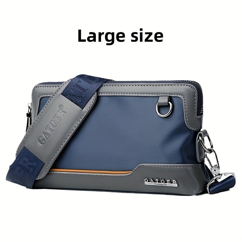 Men'S Premium Oxford Fabric Crossbody Bag with Adjustable Strap - Multi-Compartment Casual Shoulder Bag for Everyday Commute & Outings, Royal Blue with Orange Accents - Ideal Gift for Boyfriend & Family, Crossbody Purse, Vers