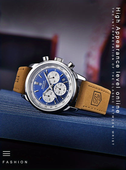 Relógio BENYAR para homem, marca de alta qualidade, desportivo, multifunções, cronógrafo, quartzo, preto, elegante, com calendário e bracelete em pele.