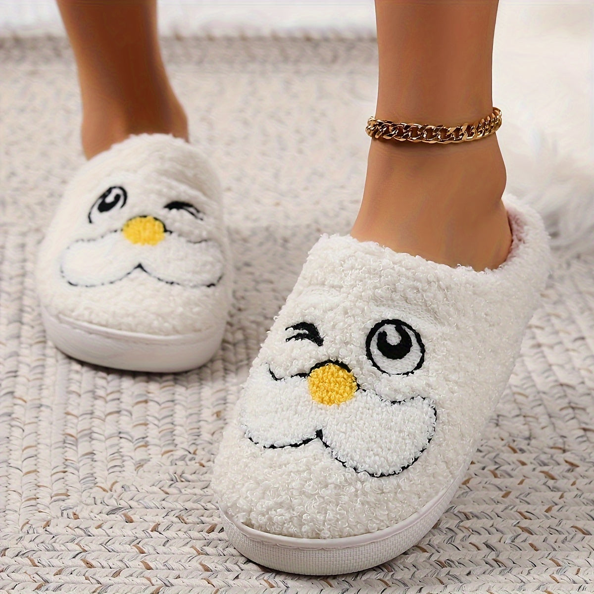 Christmas Tree Pattern Fuzzy Slippers, Winter Warm Closed Toe Flat Floor Shoes, Cozy Soft Sole Plush Home Slippers