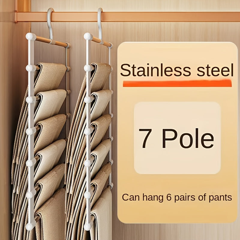 3pcs Space-Saving Foldable Stainless Steel Pants Rack - Rust-Resistant Wardrobe Organizer for Jeans, Leggings & Pants - Durable Plastic Hangers with Multiple Hooks, Ideal for Home & Retail Use, Clothes Organizer Storage