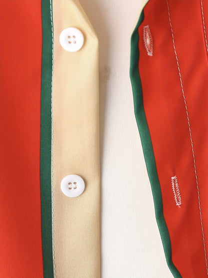 2pcs Boys Teen Casual Striped Short Sleeve Shirt & Pocket Side Shorts Set Clothes For Summer