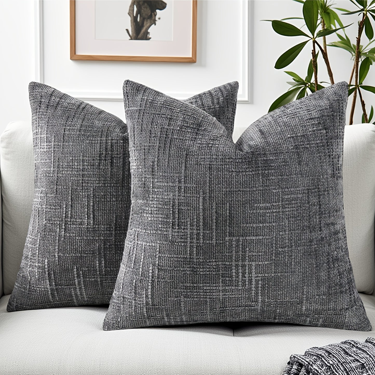 2pcs, Chenille Throw Pillow Covers Set of 2 Thick Textured Slubby Couch Pillow Covers Farmhouse Accent Modern Neutral Decorative Pillow Cases for Bed Sofa, Living Room, Machine Washable
