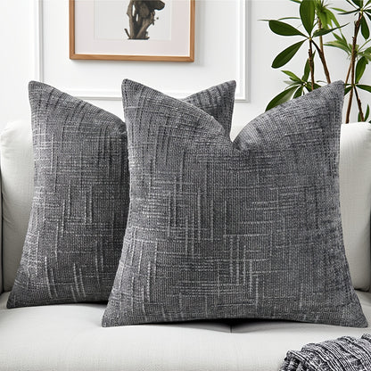 2pcs, Chenille Throw Pillow Covers Set of 2 Thick Textured Slubby Couch Pillow Covers Farmhouse Accent Modern Neutral Decorative Pillow Cases for Bed Sofa, Living Room, Machine Washable