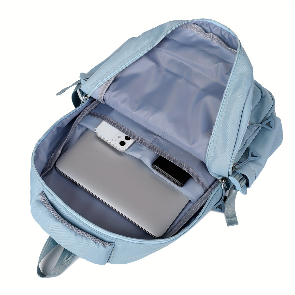 Large Capacity Double Shoulder Bag, Solid Color Fashion Casual Nylon Laptop Backpack with Adjustable Straps, Women's Stylish Versatile Cute Schoolbag