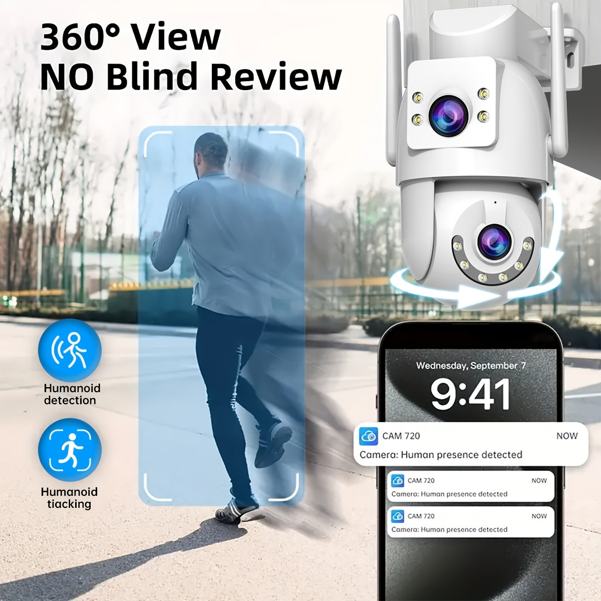 JOOAN AI- 360° Pan-Tilt-Zoom Security  with Full HD 1296P, Night Vision, Motion Detection, 24/7 Recording, 2.4G/5G WiFi, Cloud Storage, Siren Alarm, Indoor/Outdoor Surveillance  with AI Tracking,, Compatible with Smartphones