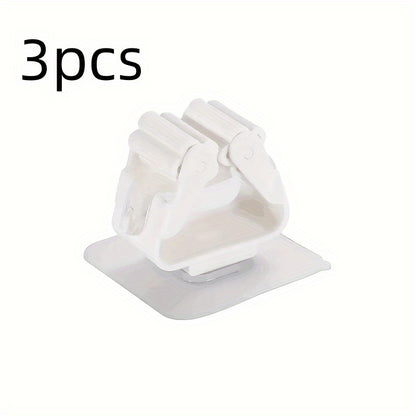 3pcs Mop Broom Holder Hook, Wall-mounted Broom Clip, Self-adhesive Mop Broom Rack, Detachable Waterproof And Non-slip Practical Hook, Suitable Storage And Organizer For Home, Bathroom, Kitchen, Garden And Garage